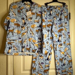 Playful Dog Print Pajama Set - Light Blue